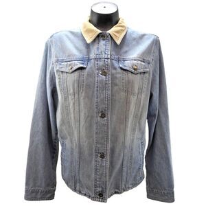 Ralph Lauren Jean Jacket Women's Large Blue Denim Tan Corduroy Collar/Cuffs